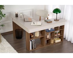 Asir - Studiebureau - Kasjmier, walnoot - 100% met melamine gecoat spaanplaat - 131 x 58 x 18 cm