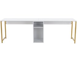 Asir - Studiebureau - Wit, Goud - 100% met melamine gecoat spaanplaat - 133,5 x 70,5 x 21 cm