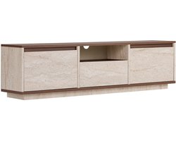 Asir - Tv-meubel - travertijn en Milano walnoot - 160 x 30 x 42 cm