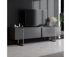 Asir - TV-standaard - Antraciet, Goud - 100% met melamine gecoat spaanplaat - 34,5 x 194 x 11 cm