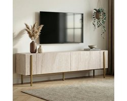 Asir - TV-standaard - Travertijn, Goud - 100% met melamine gecoat spaanplaat - 192 x 37 x 14 cm