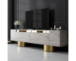 Asir - TV-standaard - Travertijn, Goud - 100% met melamine gecoat spaanplaat - 35 x 180 x 10 cm