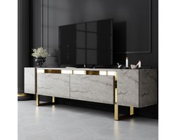 Asir - TV-standaard - Travertijn, Goud - 100% met melamine gecoat spaanplaat - 35 x 180 x 10 cm