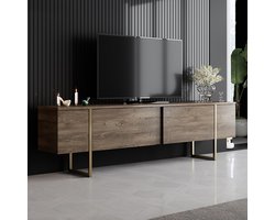 Asir - TV-standaard - Walnoot, Goud - 100% met melamine gecoat spaanplaat - 34,5 x 194 x 11 cm