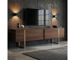 Asir - TV-standaard - Walnoot, Goud - 100% met melamine gecoat spaanplaat - 39 x 190 x 10 cm