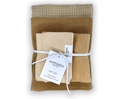 Aspegren - cadeauset keuken - biologische katoen - geel - stro - mosterd - 1 theedoek, 1 handdoek en 2 vaatdoekjes - Danish design - giftset Melon