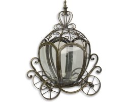 Assepoesters Koets tinnen Lantaarn - Klassieke - lantaarn - Koets windlicht - Glazen Koets - Lantaarn - vorm - van - koets - (hxbxd) 43cm x 22cm x 36cm