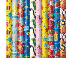 Assortiment luxe cadeaupapier inpakpapier voor kinderen 1 - 200 x 70 cm - 3 rollen
