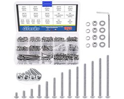 Assortiment schroeven M3 roestvrij staal 304 – halfronde en zeshoekige holle koppen - moeren - sluitringen - met zeskantsleutel voor machines - meubels - reparatie