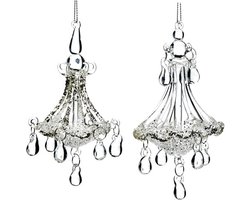 Assortiment Van 2 Transparante Kroonluchters Ornamenten 13Cm, 2 Stuks