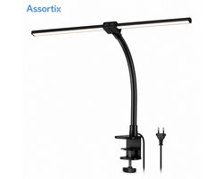 Assortix LED Bureaulamp – Dimbare Bureauverlichting – 80 cm – Instelbare Kleurtemperatuur – Met Stekker – Klembevestiging – Zwart