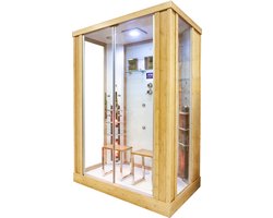 Astera Rustica Infrarood Stoomcabine 2 Persoons 90x145x215 cm Sauna met mengkraan regendouche massagejets LED-verlichting Bluetooth