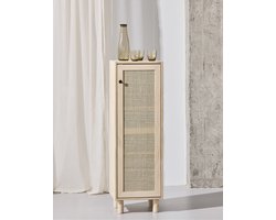 Astigarraga Houten Kast Sense - Smalle opbergkast met 1 deur - Badkamerkast - 100% massief grenen & rotan deuren - H:115,5cm x B:37,3cm x D:33cm