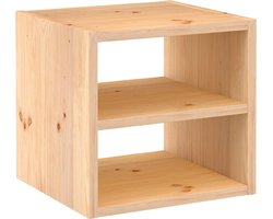 Astigarraga Houten Vakkenkast met plank - Bijzettafel - Nachtkastje - Vierkante kast van PEFC grenen - 36x36cm