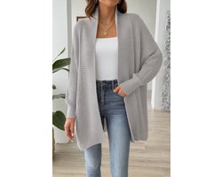 ASTRADAVI Dames Mode - Mooi ribgebreid vest - Warme en comfortabele lange cardigan - One Size - Lichtgrijs