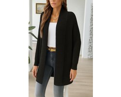 ASTRADAVI Dames Mode - Mooi ribgebreid vest - Warme en comfortabele lange cardigan - One Size - Zwart