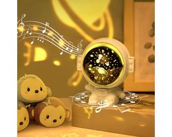 Astronaut Sterrenhemel Projector, 360° Roterend met 8 Muziek Astronaut Projector 3 Projectie Thema's 4 Lichtstanden USB Opladen voor Verjaardagscadeau Kinderkamer Kerst Kamer Decoratie（wit）