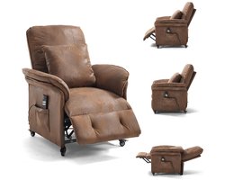 Asukale-Elektrische relaxfauteuil met dubbele motor - woonkamerbank - tv-stoel met relaxfunctie - met wielen - verstelbare rugleuning en voetensteun - zijvakken - corduroy stof - bruin