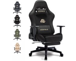 Asukale-gamingstoel-ademende bureaustoel-ergonomisch ontwerp-gemaakt van hoogwaardige stof-voorzien van lendensteun- verstelbare draaifunctie en voetensteun-- Kan plat worden gelegd onder een hoek van 150° - Maximaal draagvermogen 200 kg - zwart