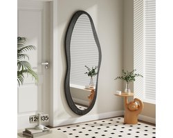 Asymmetrische wandspiegel met houten frame - 120 x 50 cm, full-body spiegel voor slaapkamer, woonkamer en entree