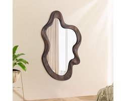Asymmetrische wandspiegel met houten frame voor slaapkamer en badkamer decoratie - Groot formaat met schattig en stijlvol design