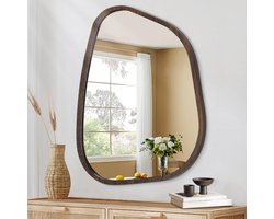 Asymmetrische Wandspiegel met Houten Frame voor Woonkamer en Slaapkamer, Rechthoekig Design