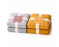 AT HOME-Keukendoeken & Theedoeken Set – 4-delig – Geel & Grijs – 100% Katoen – Absorberend en Sneldrogend