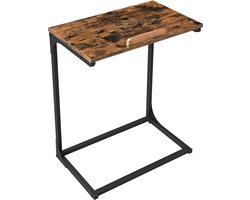 A.T. Shop Bijzettafel, bureau, laptoptafel met verstelbaar oppervlak, sofatafel, slaapkamer, woonkamer, eenvoudige montage, stalen frame, industriële stijl, vintage bruin-zwart