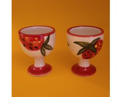 Atelier Fiesta Fresas - Set van 4 Eierdopjes - Aardbeien - Spaans - Keramiek - ontbijt - eierdop - servies