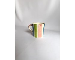 Atelier Fiesta | Set van 2 Koffiekopjes | Rayas Verticales - Roze / Blauw / Groen | Spaans Keramiek | Handgemaakt en met de hand beschilderd | Gestreept - strepen - streepjes