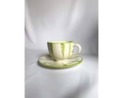 Atelier Fiesta | Thee- / Cappuccino Kop en Schotel XXL | Carpa Verde Claro - Lichtgroen | Spaans Keramiek | Handgemaakt en met de hand beschilderd | Kop - Schotel - Groot