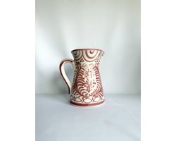 Atelier Fiesta | Waterkan / Sangriakan / Limonadekan (1 liter) | Granada Rosa Rojo - Oudroze | Handgemaakt en met de hand beschilderd | Kan / Karaf - ook leuk als lepelhouder