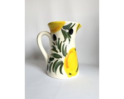 Atelier Fiesta | Waterkan / Sangriakan / Limonadekan (1 liter) | Limones y Aceitunas - Citroenen en Olijven | Handgemaakt en met de hand beschilderd | Kan / Karaf - ook leuk als lepelhouder