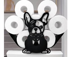 Atelier VoltoToiletrolhouder Hond – Vrijstaand & Decoratief – Zwart Metaal – Industrieel Design – Badkameraccessoire – Voor 7 Rollen - Franse Bulldog