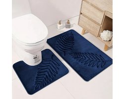 AtelierVolto 2-Delige Zachte Geheugenfoam Badmat Set- WC-mat – Absorberend & Antislip – Wasbare Badkamer Matten met Varenblad Reliëf