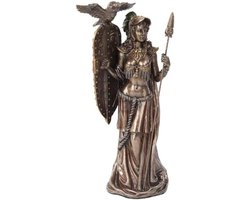 Athena Beeldje - Griekse Godin - Wonen Decoratie - Met Uil en Schild - 10 Inch Hoog - Brons