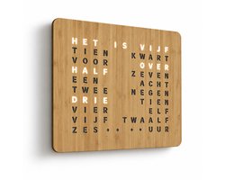Atlas Time Wandklok - Woordklok Nederlands - Bamboe - 46x38cm