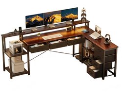 Atlasyx bureau - Tafel - Hoekbureau - Gaming bureau - Bureautafel - Gaming tafel - CPU-houder - L-vormig - 200 x146x 78 cm - Bruin