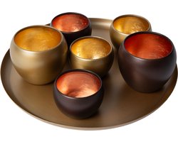 Atmooz Axel Tray met T-lichtjes – Ø34 cm – Antique Brass – 6 Theelichthouders – Warme Tafeldecoratie
