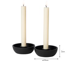 Atmooz Delgado Set van 2 Kaarshouders – Ø10 cm – Zwart Metaal – Voor Dinerkaarsen – Sfeervolle Tafeldecoratie