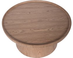 Atmooz Dilys Salontafel – Ø80 x H39 cm – Licht Walnoot – Ronde Coffee Table met Opstaande Rand – Eikenfineer – Grote Lage Tafel – Scandinavisch Design – Organische Vormen – Modern Interieur – Bruin