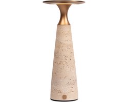 Atmooz Drias Tafellamp – H 28 cm – Tafellamp oplaadbaar – Travertin voet – Metaal in antique brass – Dimbare tafellamp voor eetkamer of woonkamer