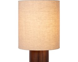 Atmooz FLORES L – Vloerlamp – Staande lamp – 110 cm hoog – Bruin hout – Linnen kap – E27 – Dimbaar