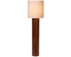 Atmooz Flores XL Vloerlamp – Ø38x135 cm – Teak Hout – Linnen Kap – E27 – Staande Lamp