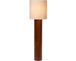 Atmooz FLORES XL – Vloerlamp – Staande lamp – 135 cm hoog – Bruin hout – Linnen kap – E27 – Dimbaar