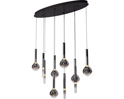 Atmooz Hanglamp Bahia 10 - Ovale plafondlamp 100x35xH180 cm - Zwart met gerookt glas - 10 lichtpunten - LED dimbaar - Modern design