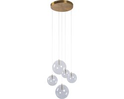 Atmooz - Hanglamp Camau 5 - G4 - Industrieel - Woonkamer / Slaapkamer / Eetkamer - Plafondlamp - Antiek Messing - Hoogte 140cm - Metaal en glas