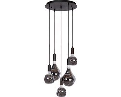 Atmooz - Hanglamp Sapa 5 - Zwart - Inclusief 3 Organic Neo & 2 Organic Evo Lichtbronnen - 5 x E27 - Ø 40 cm Plafondplaat - Dimbaar - Moderne Eyecatcher