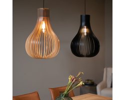 Atmooz - Hanglamp Zita L - zwart - Industrieel - Woonkamer / Slaapkamer / Eetkamer - Plafondlamp - Zwart hout - Hoogte 190cm - Hout