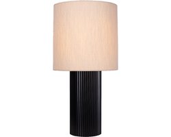 Atmooz - Hero - Tafellamp - Zwart met Gebroken Witte Katoenen Kap - 1 Lichtpunt - Ronde Voet - Geribbeld Metaal - 26 x 26 x 51 cm - E27 Fitting